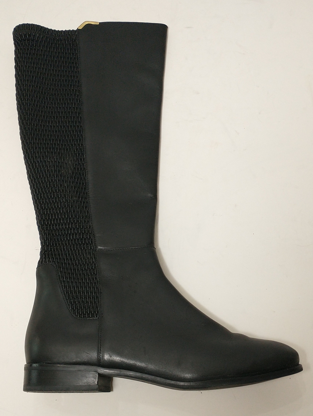 Cole Haan Rockland Black Leather Tall Riding Boots, Stretch Panel, Size 10, Fall